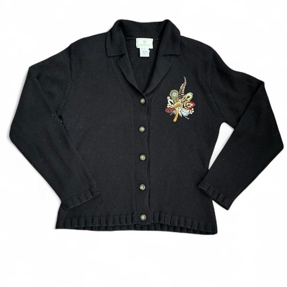 Vintage Wool Blend Susan Bristol Cardigan Embroidered Floral Sweater‎ Small